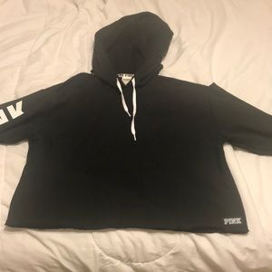 Crop cold shoulder Pink hoodie